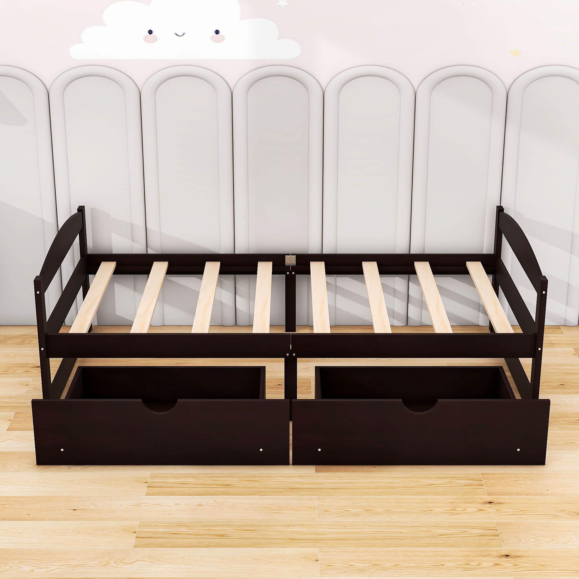 Wood Low Twin Daybed with Storage Drawers - [Backless]