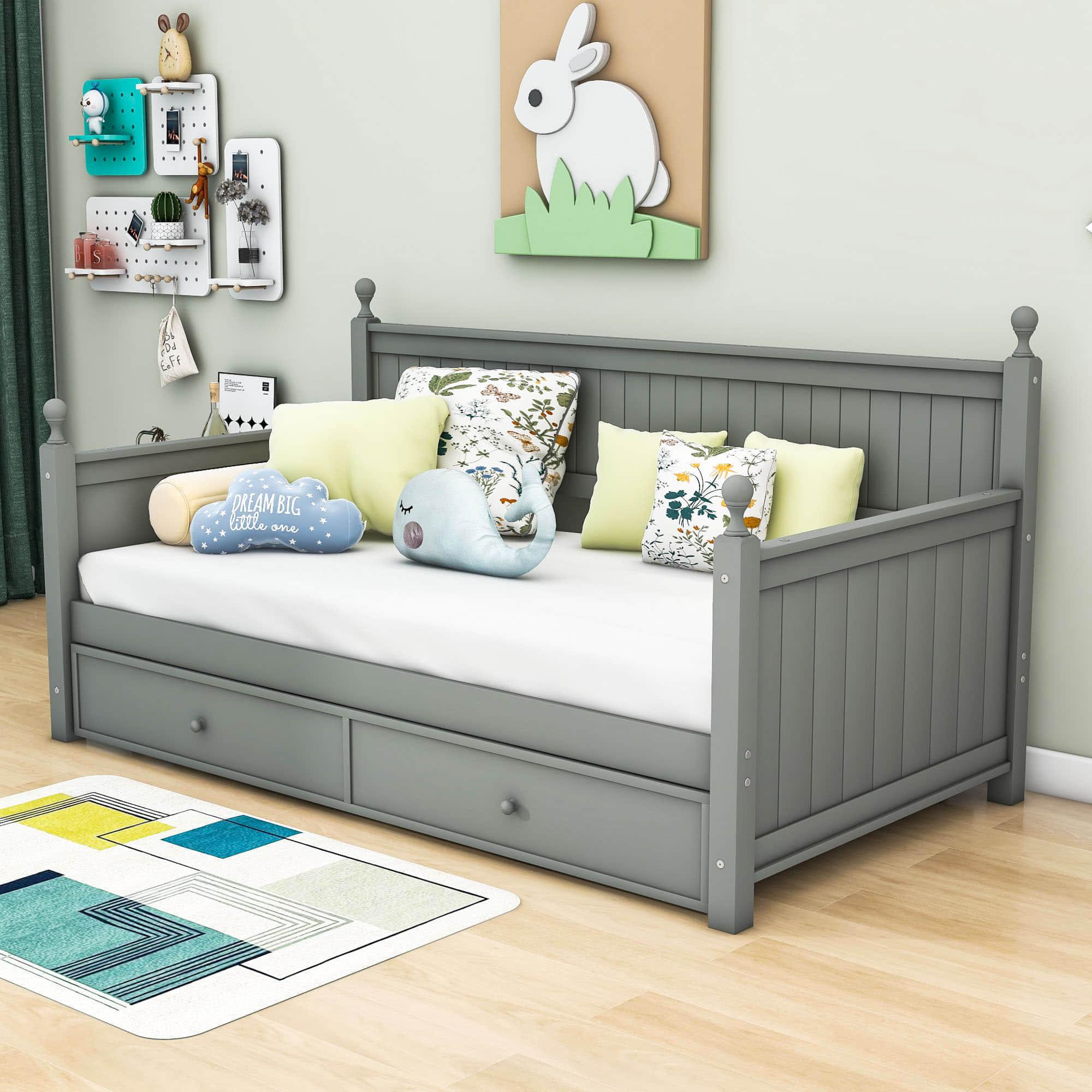 Wood Twin Daybed With Twin Trundle & Beadboard Back