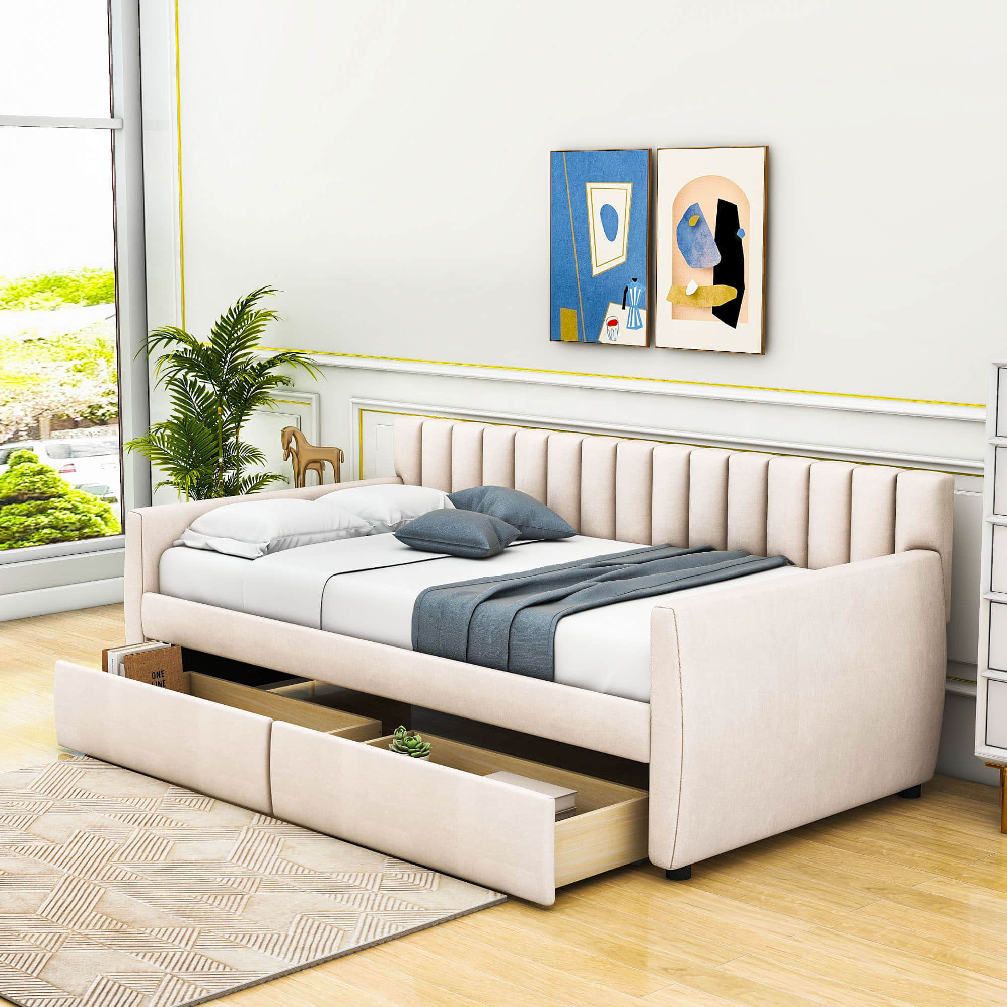 Modern Upholstered Twin Daybed with Storage - [Sofa Bed in Living Room]