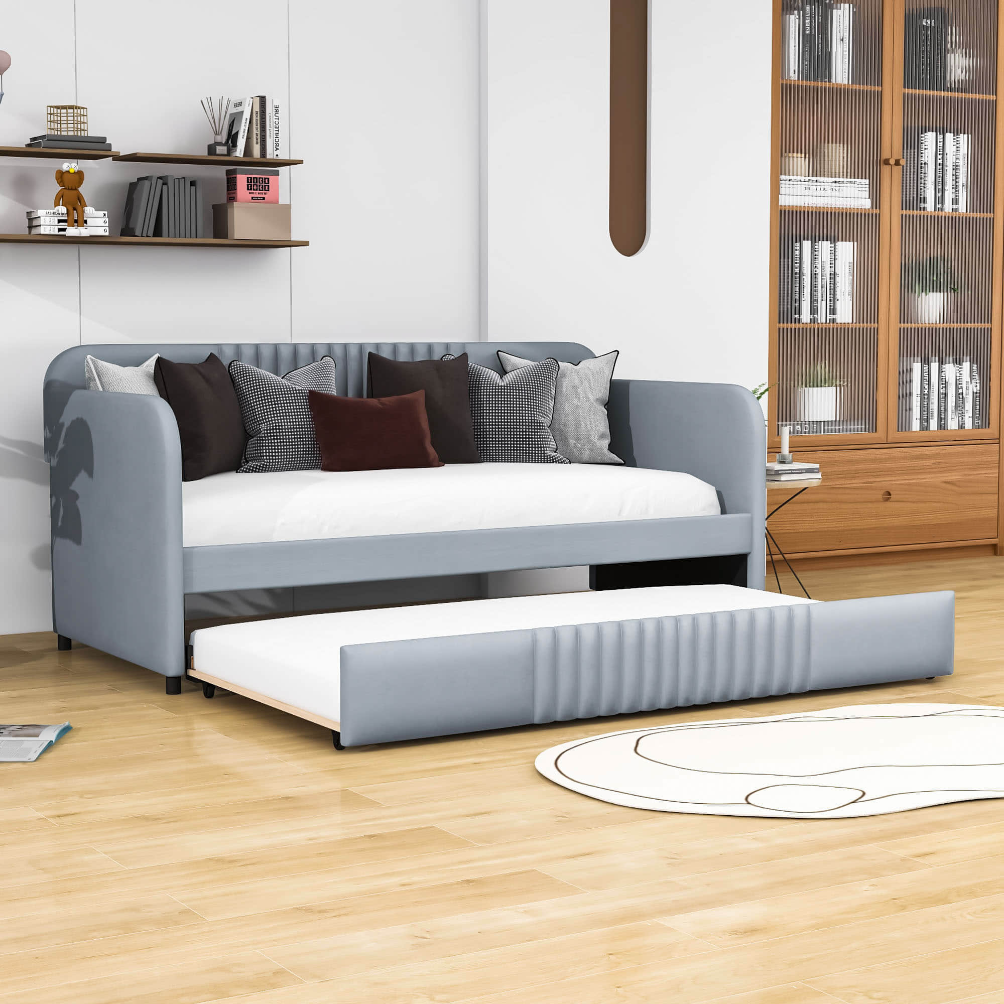 Modern Twin Upholstered Daybed with Trundle Bed - [Sofa Bed in Living Room]