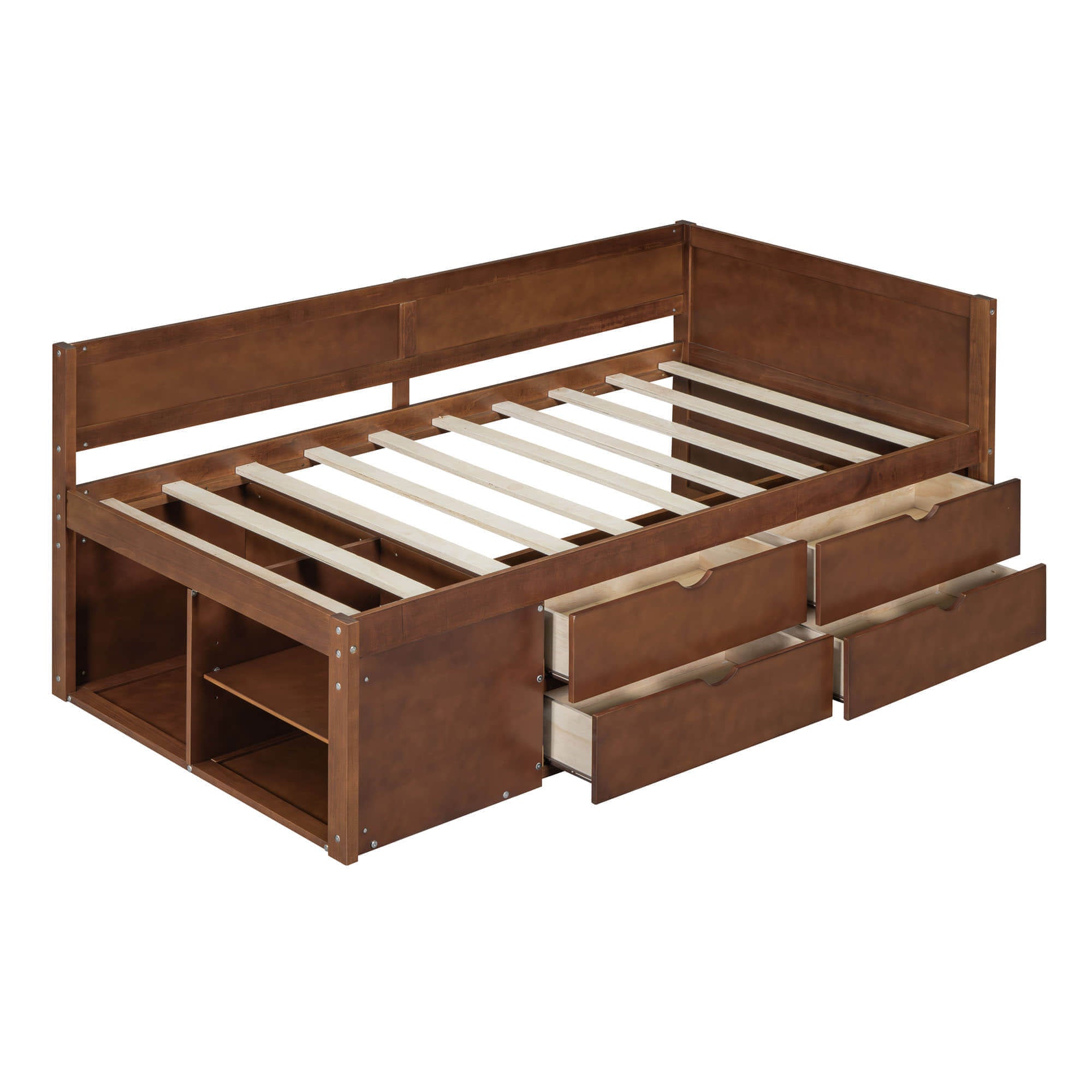 Wood Twin Daybed with Storage Drawers and Shelves for Kids