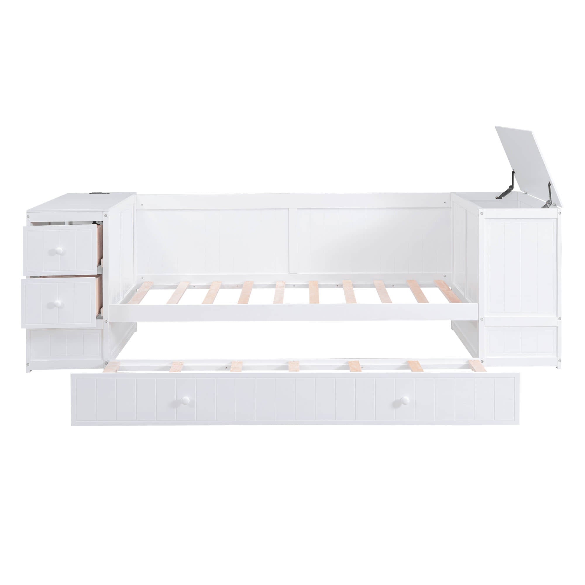 Smart Twin Daybed with Trundle Bed and Storage Arms, Charging Station