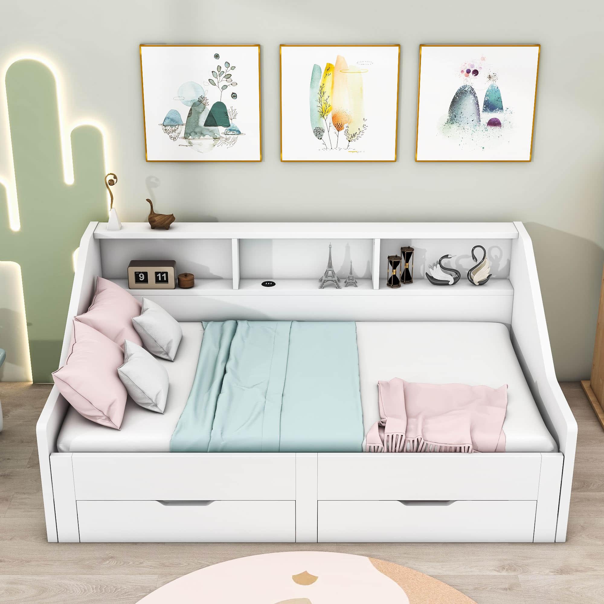 Wooden Twin to King Extendable Daybed with Pull-out Trundle and Storage