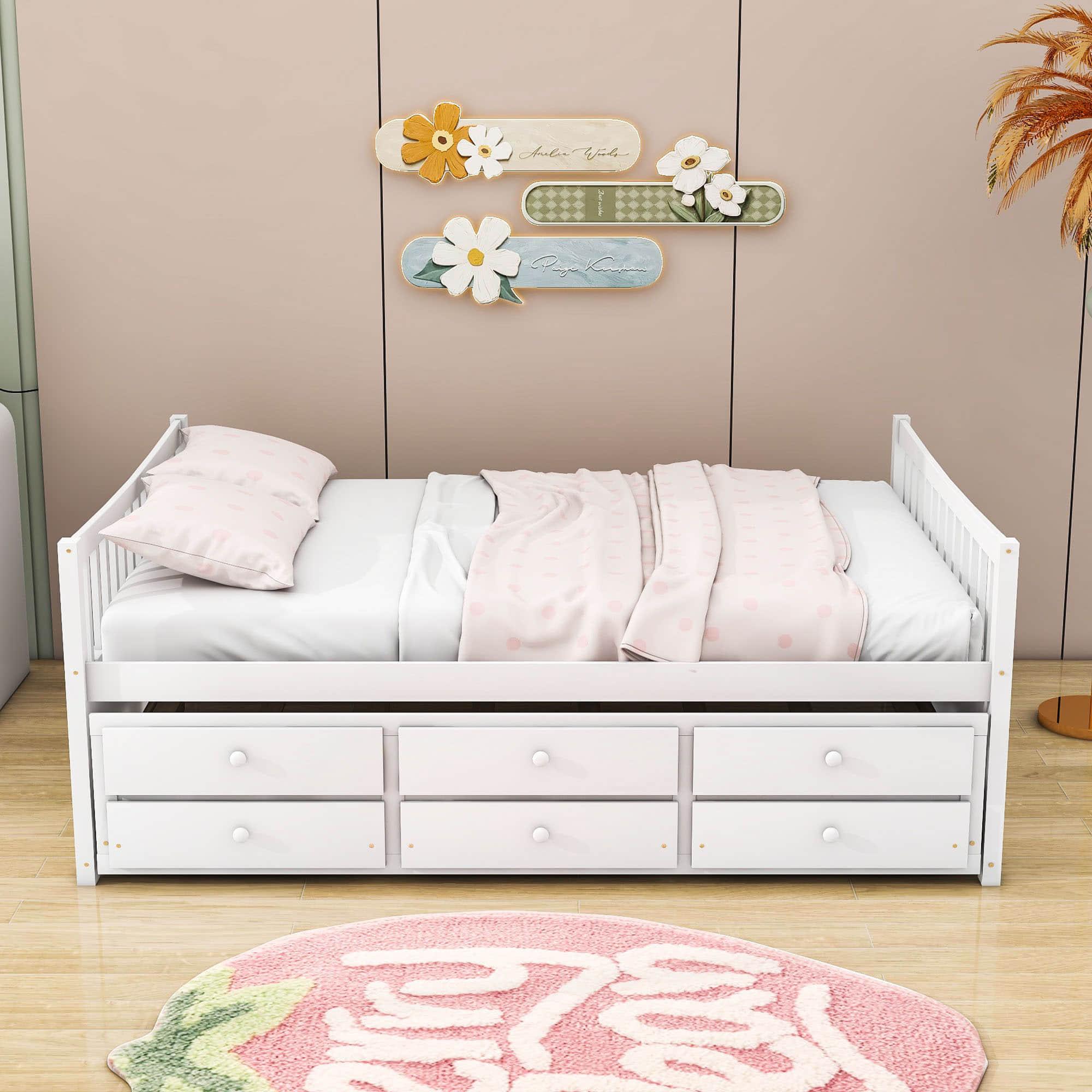 Wooden Full Size Daybed with Trundle and Storage - [Drawers, Backless]