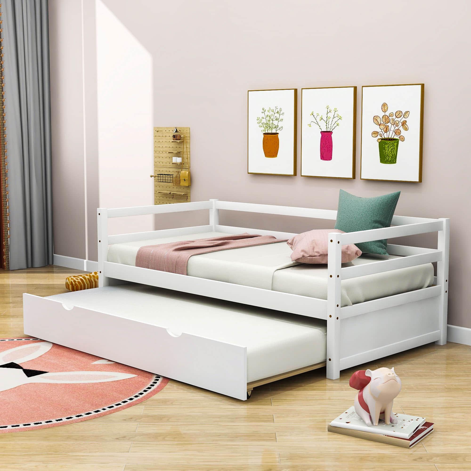 Wooden Low Twin Daybed Frame with Twin Trundle