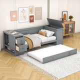 Smart Twin Daybed with Trundle Bed and Storage Arms, Charging Station