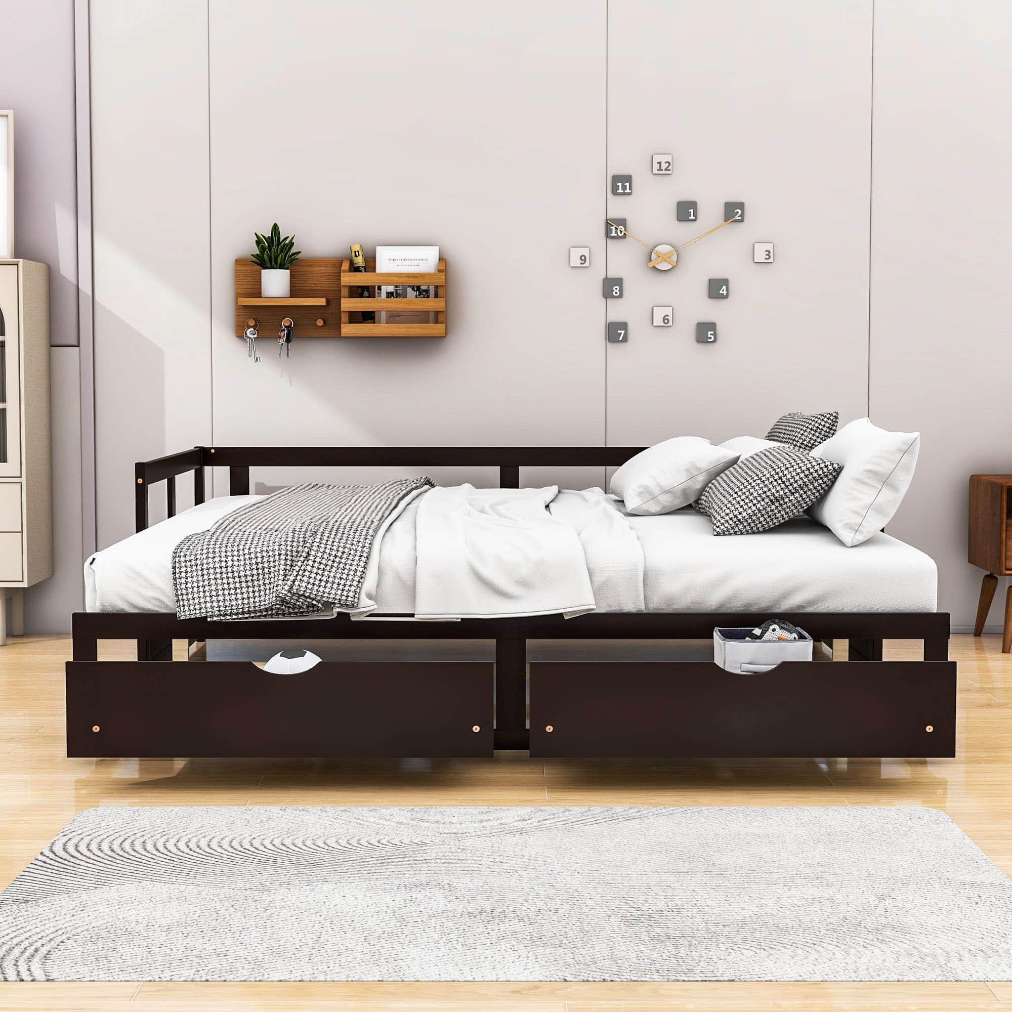 Wood Twin to King Daybed with Extendable Trundle and Storage Drawers