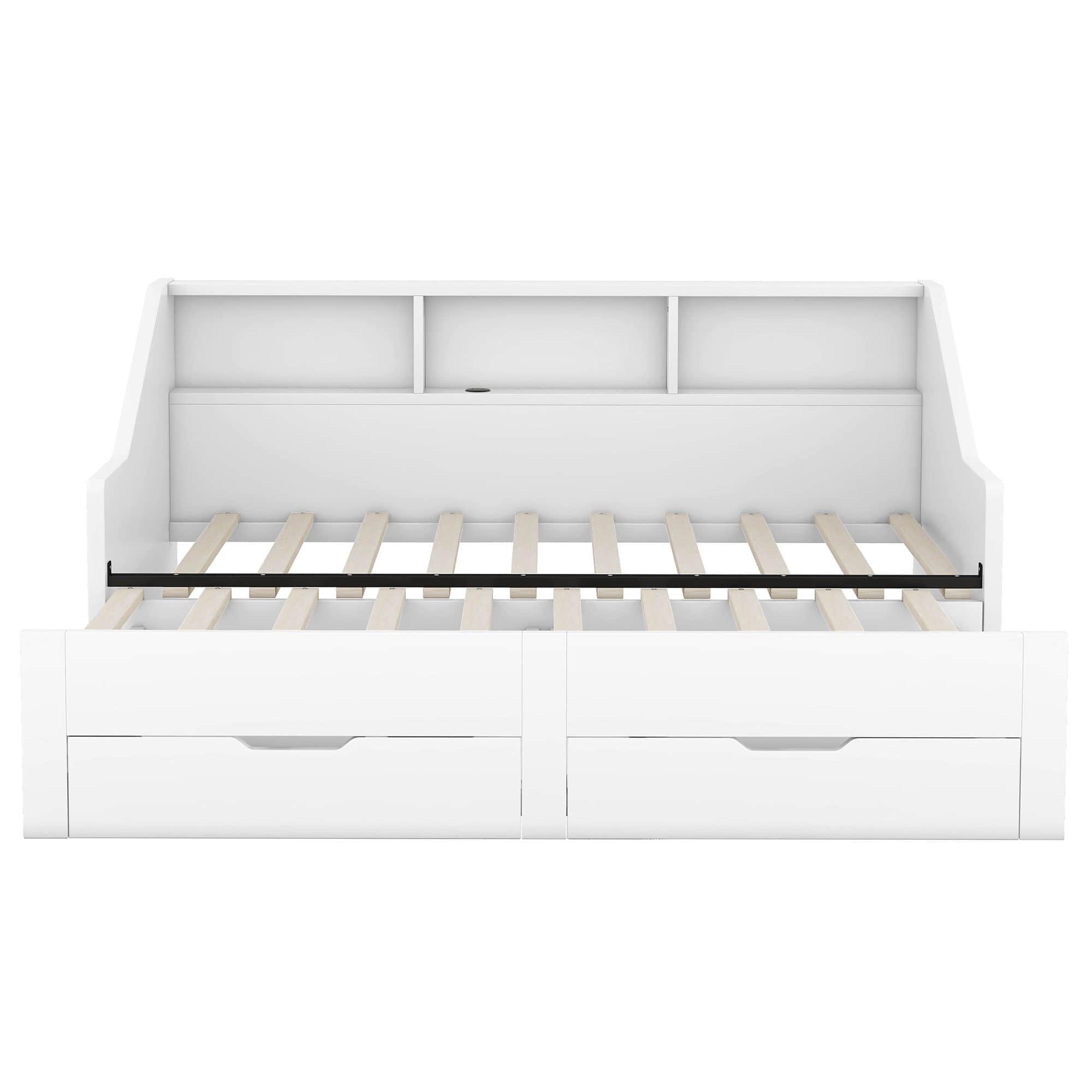 Wooden Twin to King Extendable Daybed with Pull-out Trundle and Storage