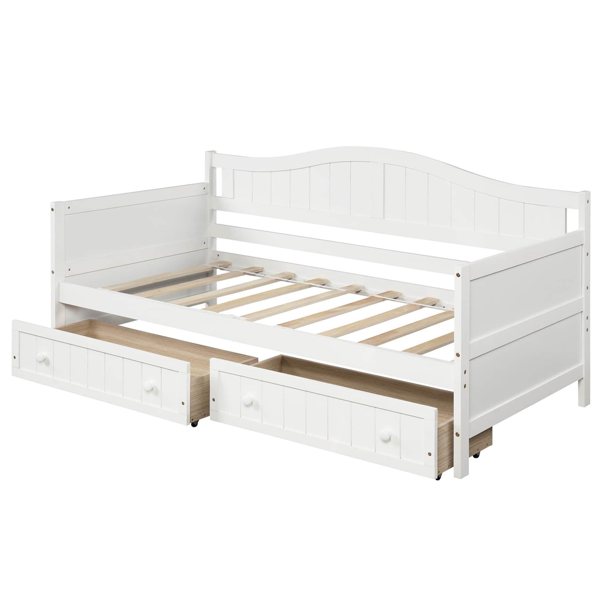 Wood Twin Daybed with Storage Drawers and Arch Back