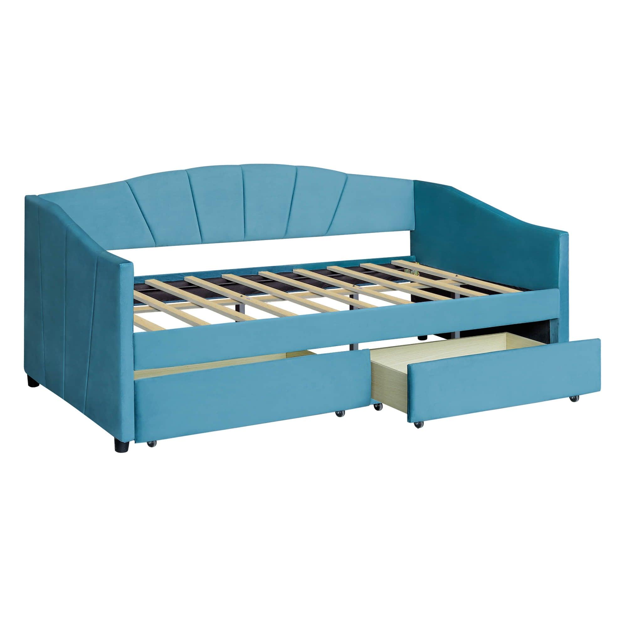 Velvet Upholstered Twin Daybed with Storage - [Drawers]