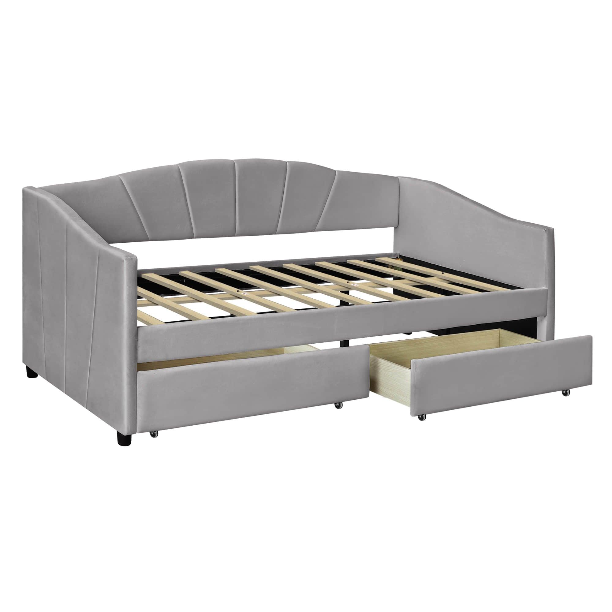 Velvet Upholstered Twin Daybed with Storage - [Drawers]