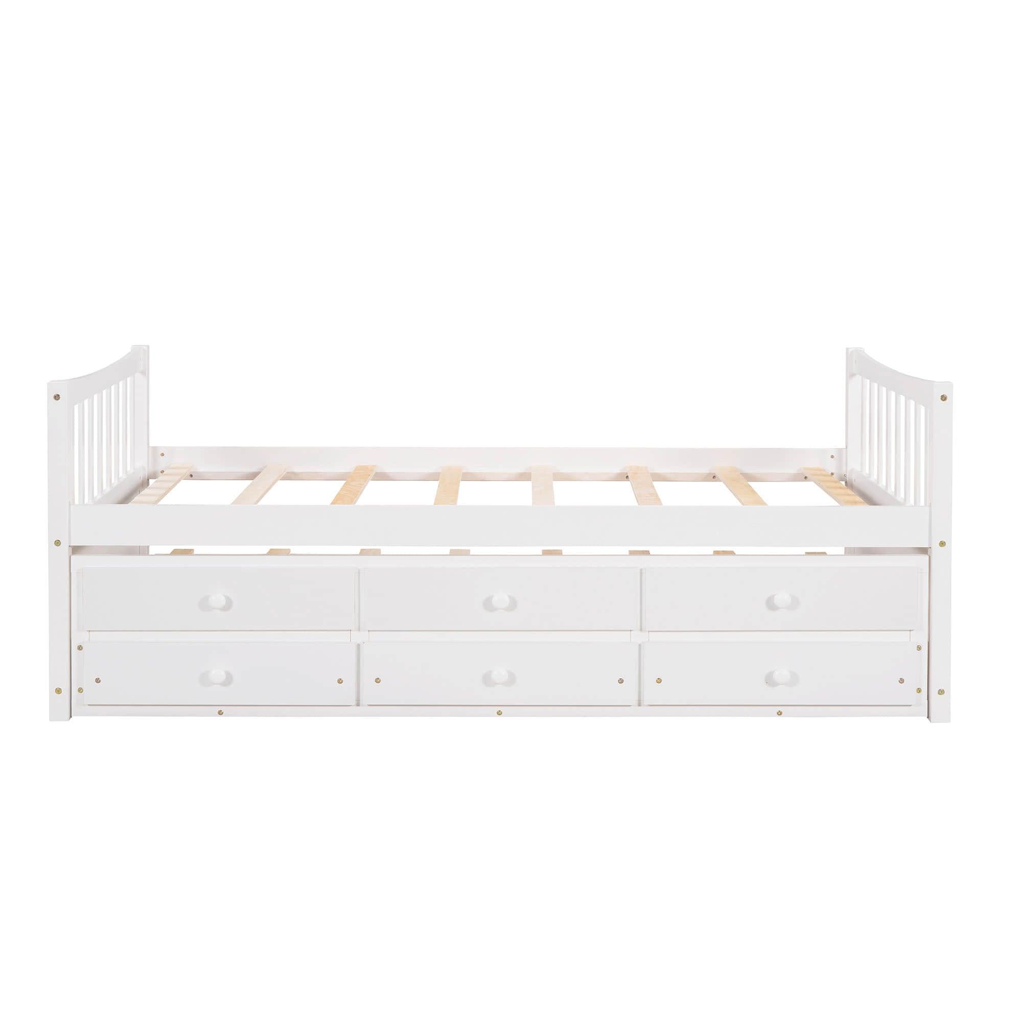 Backless Wooden Twin Daybed with Trundle and Storage - [Drawers]