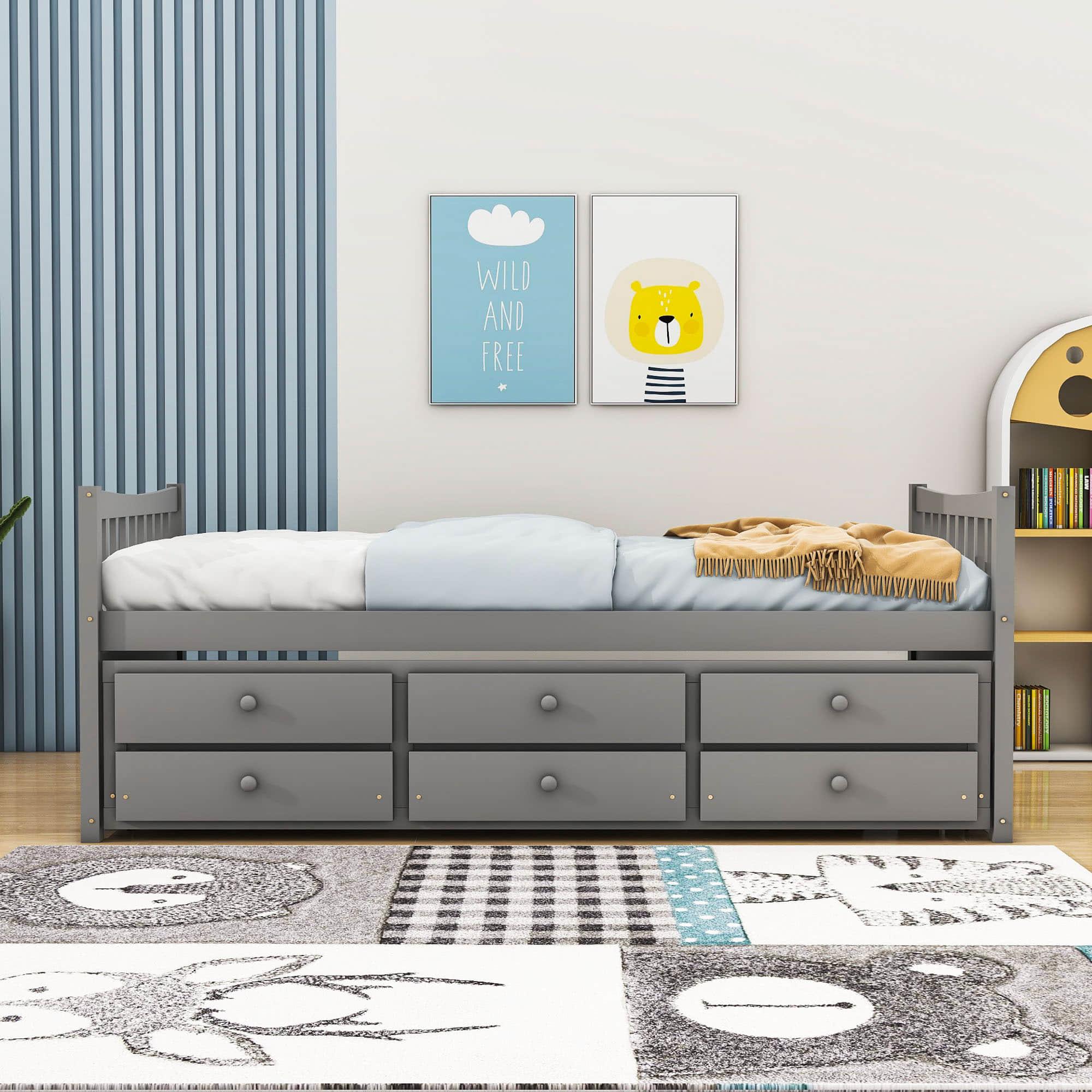 Backless Wooden Twin Daybed with Trundle and Storage - [Drawers]