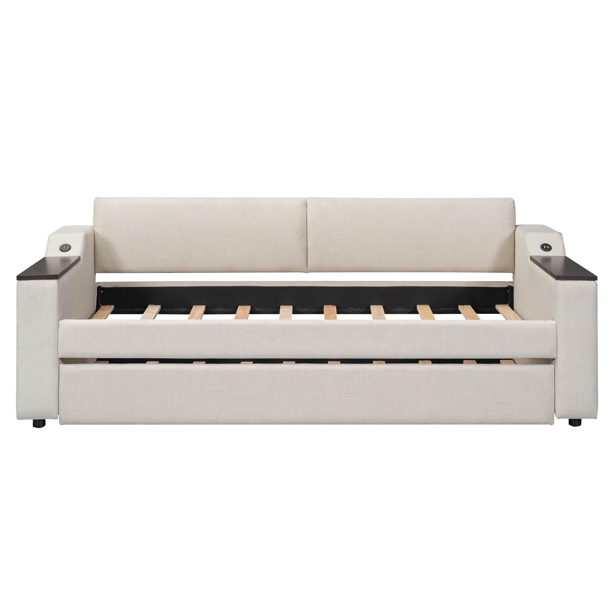 Smart Twin Size Upholstered Daybed Sofa with Trundle and Storage - [USB Ports]