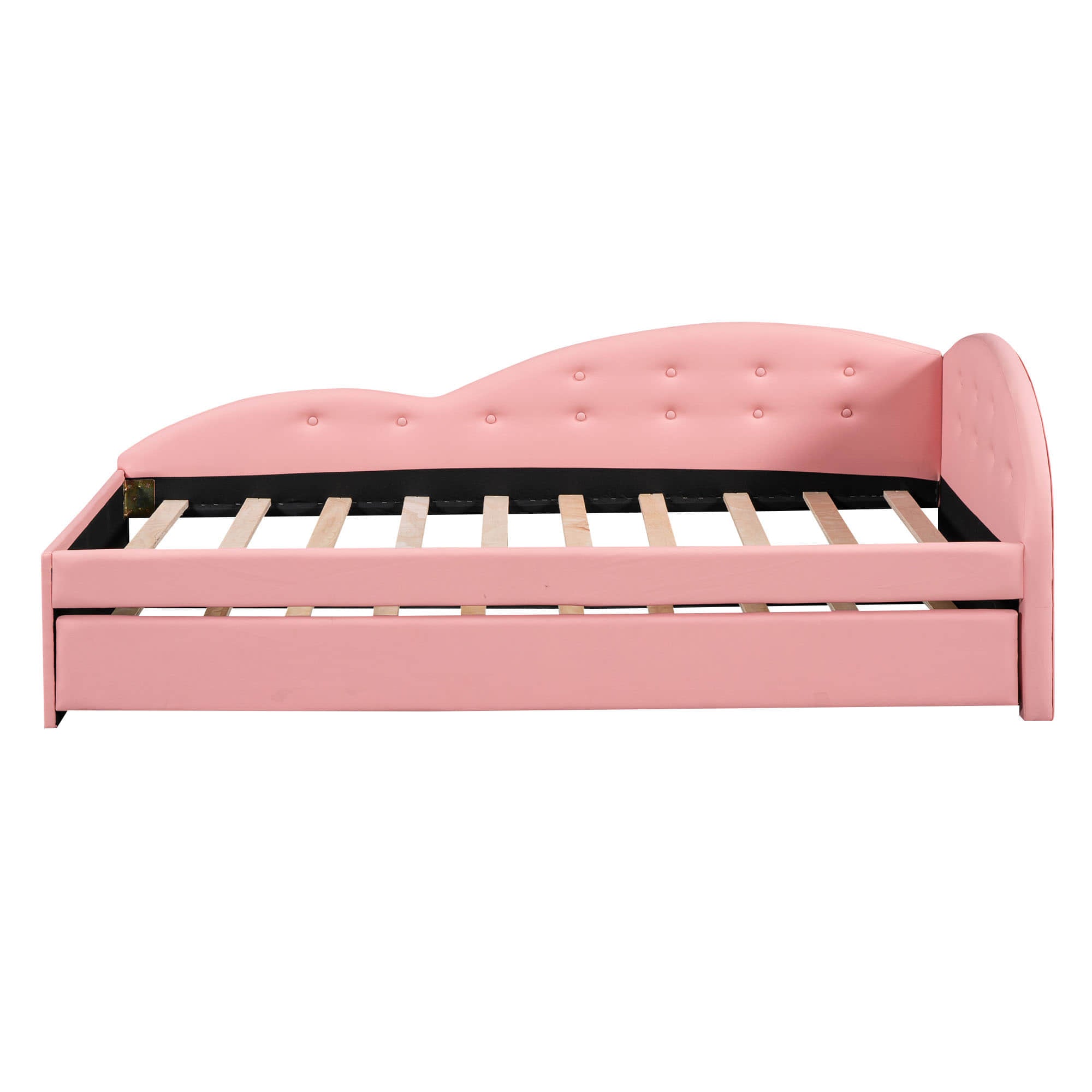 Twin PU Upholstered Kids Daybed with Trundle and Cloud-Shaped Rail