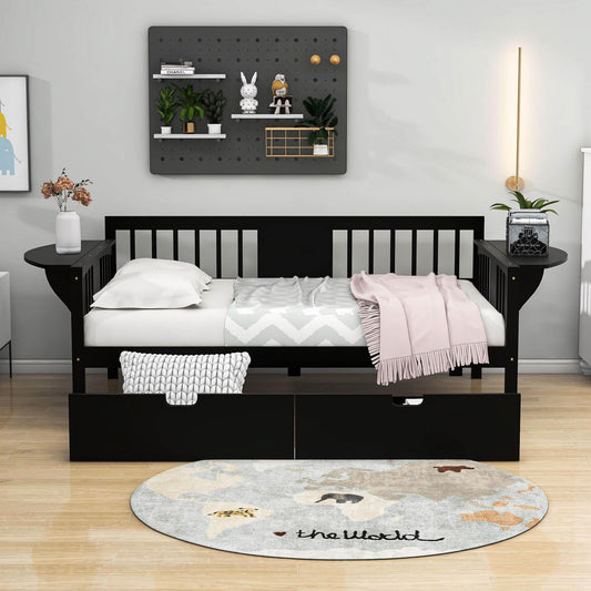 Wood Full Size Daybed with Storage - [Drawers, Side Shelves]