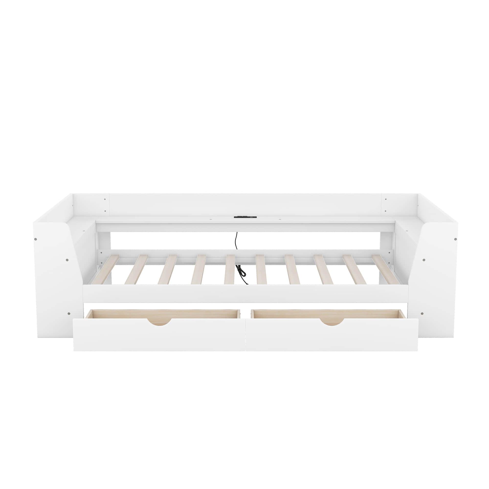 Wooden Twin Daybed with Storage and Charging Station - [Low]