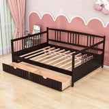 Wood Full Size Daybed with Storage Drawers and Slat Back