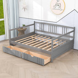 Wood Full Size Daybed with Storage Drawers and Slat Back