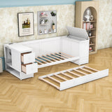 Smart Twin Daybed with Trundle Bed and Storage Arms, Charging Station