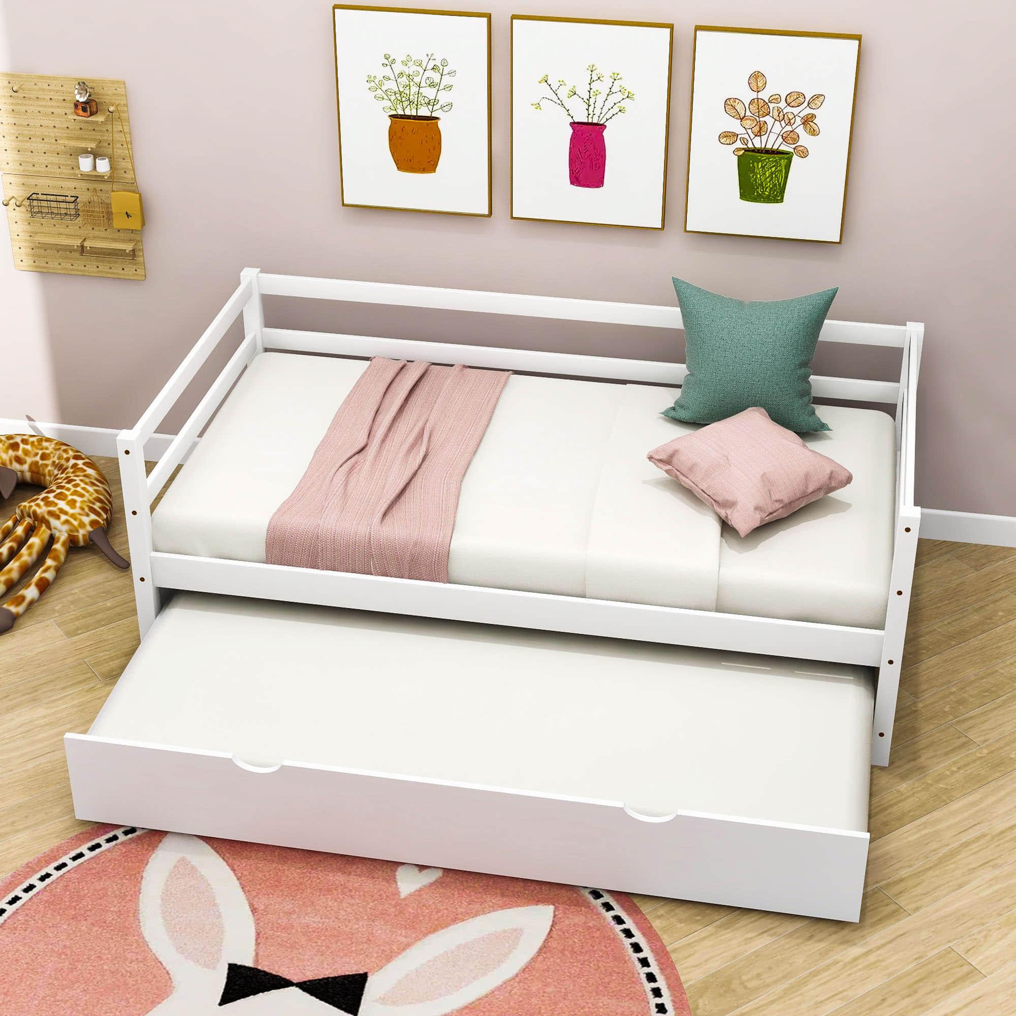 Wooden Low Twin Daybed Frame with Twin Trundle