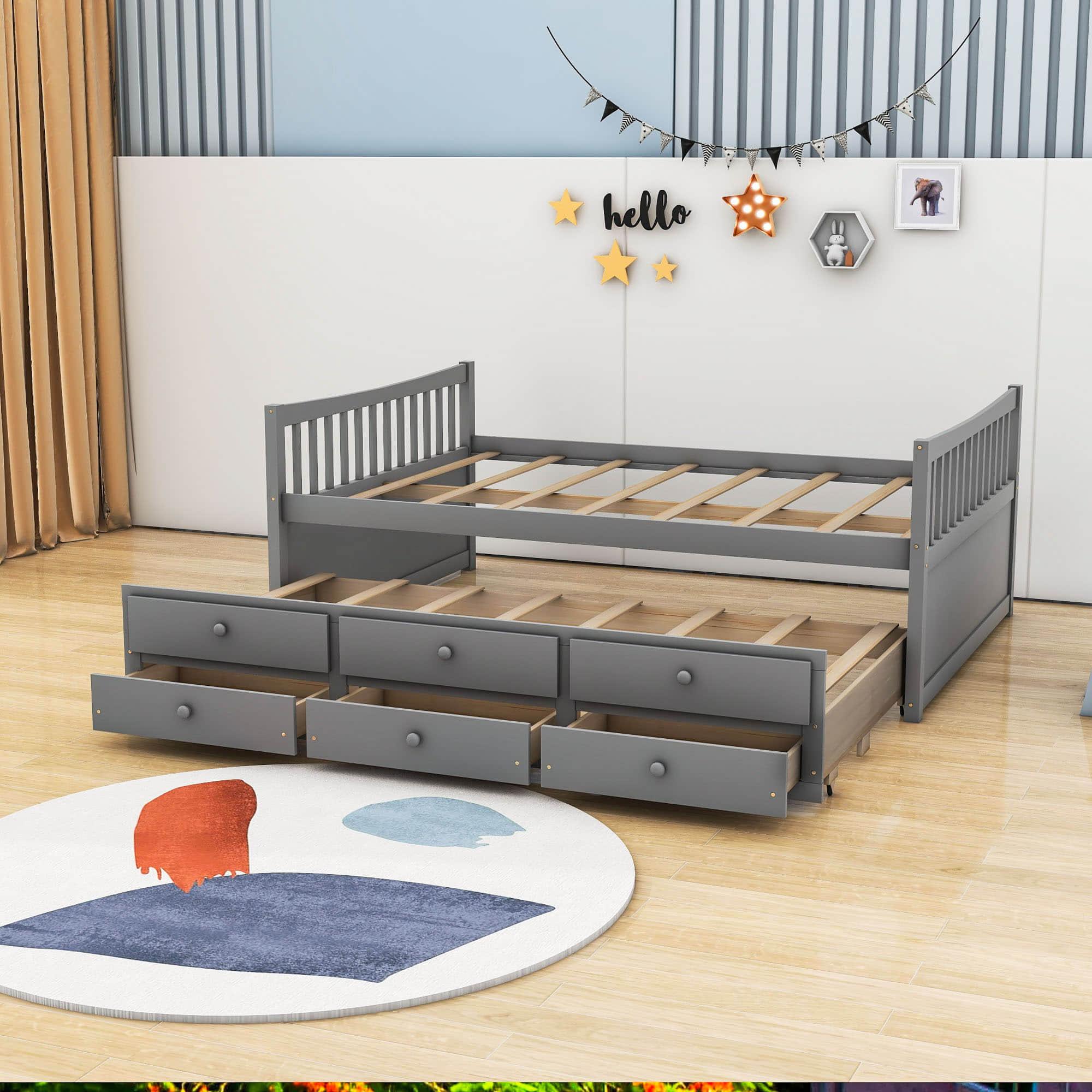 Wooden Full Size Daybed with Trundle and Storage - [Drawers, Backless]