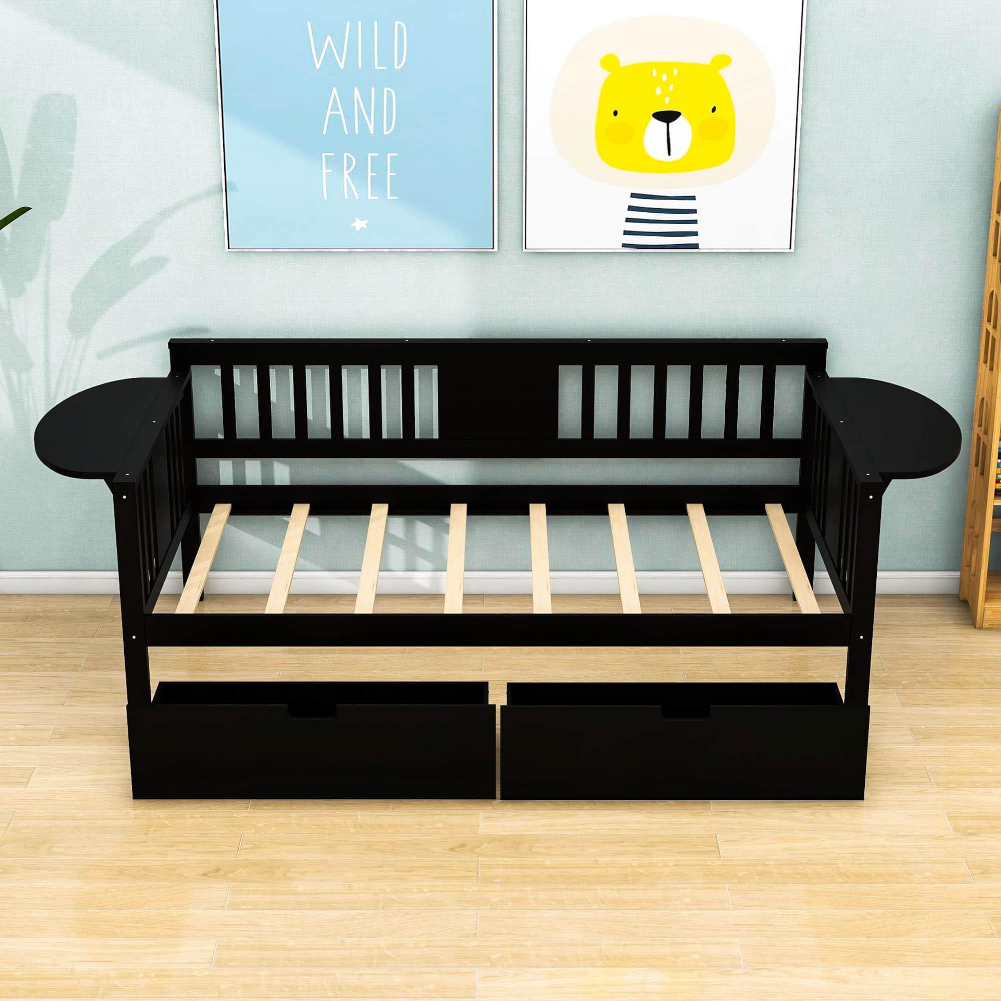 Wood Twin Daybed with Storage - [Drawers, Side Shelves]