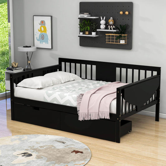 Wood Full Size Daybed with Storage - [Drawers, Side Shelves]