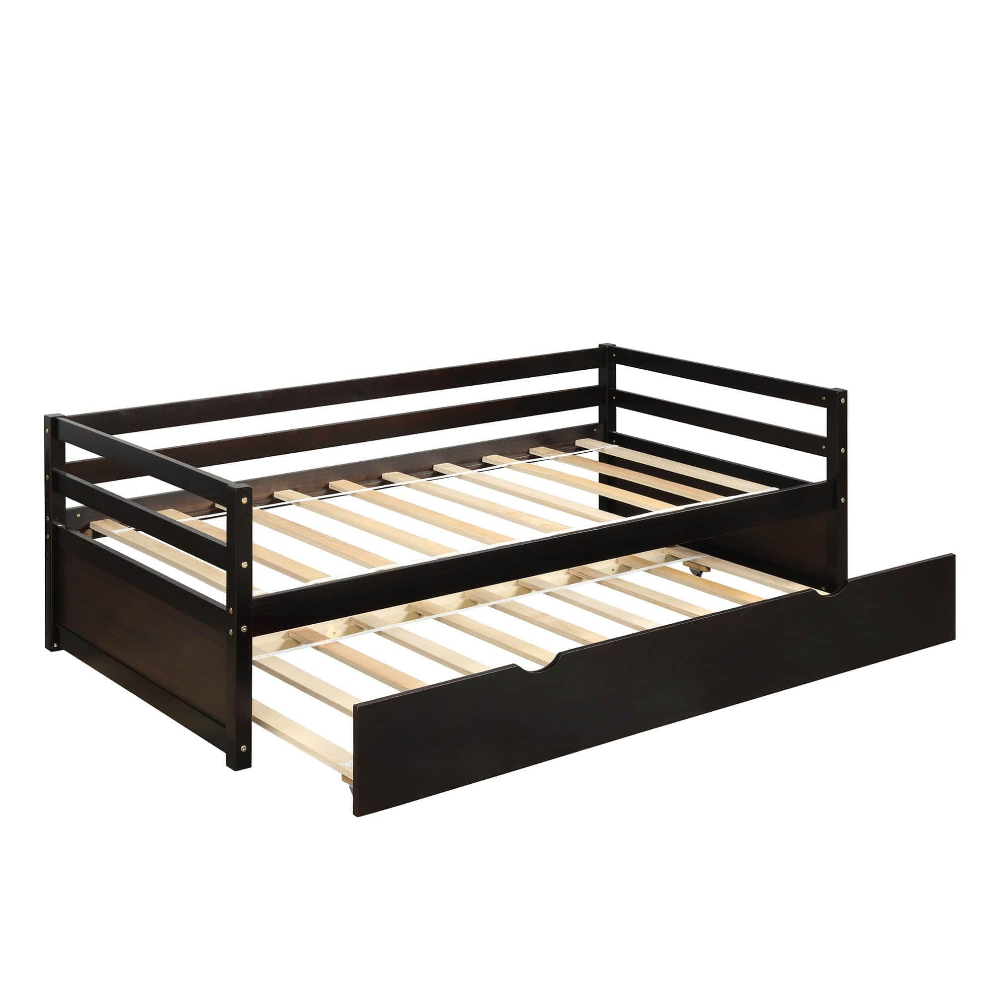 Wooden Low Twin Daybed Frame with Twin Trundle