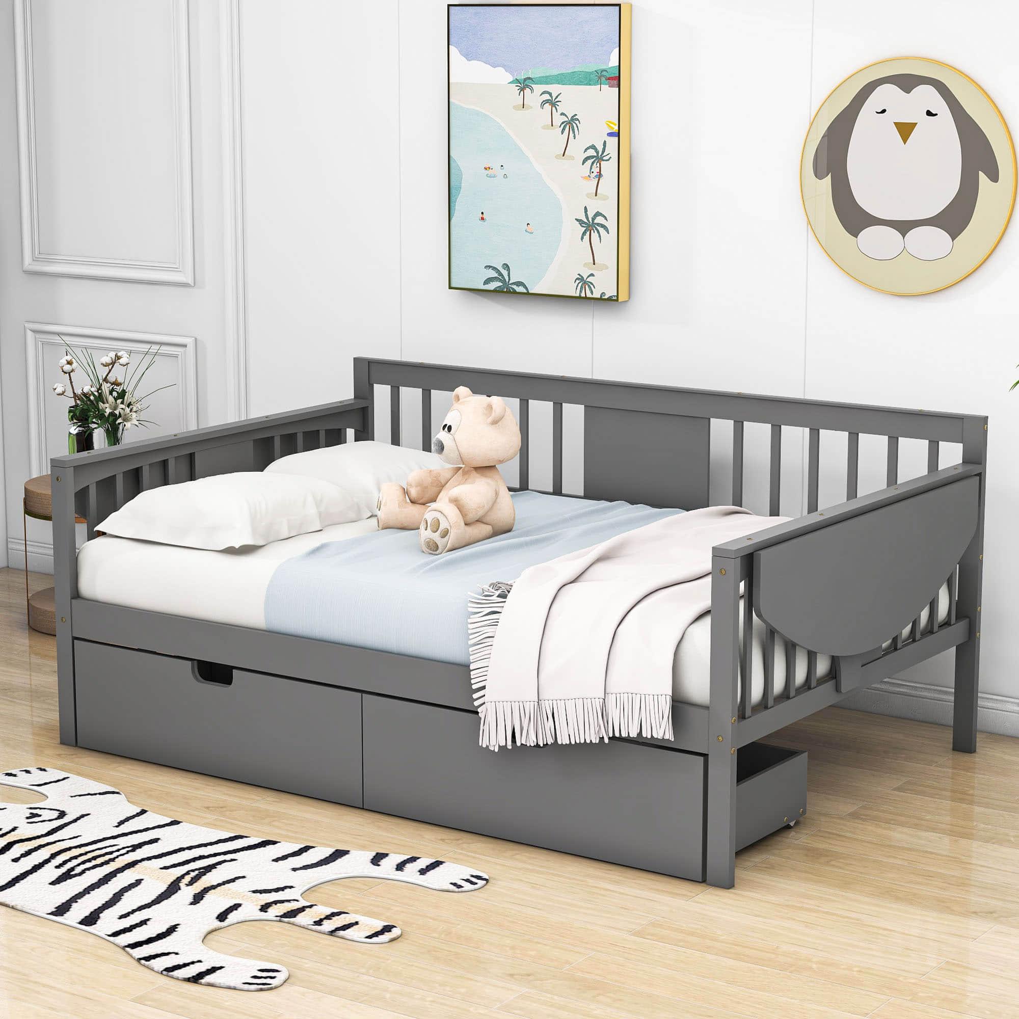 Wood Full Size Daybed with Storage - [Drawers, Side Shelves]