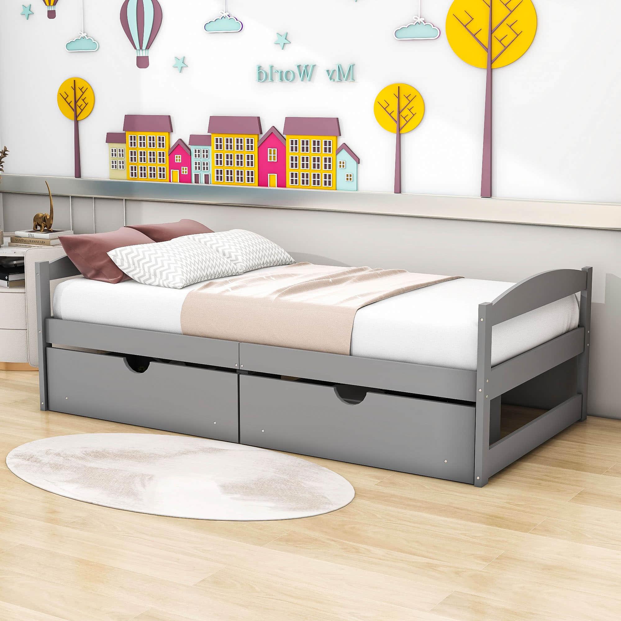 Wood Low Twin Daybed with Storage Drawers - [Backless]