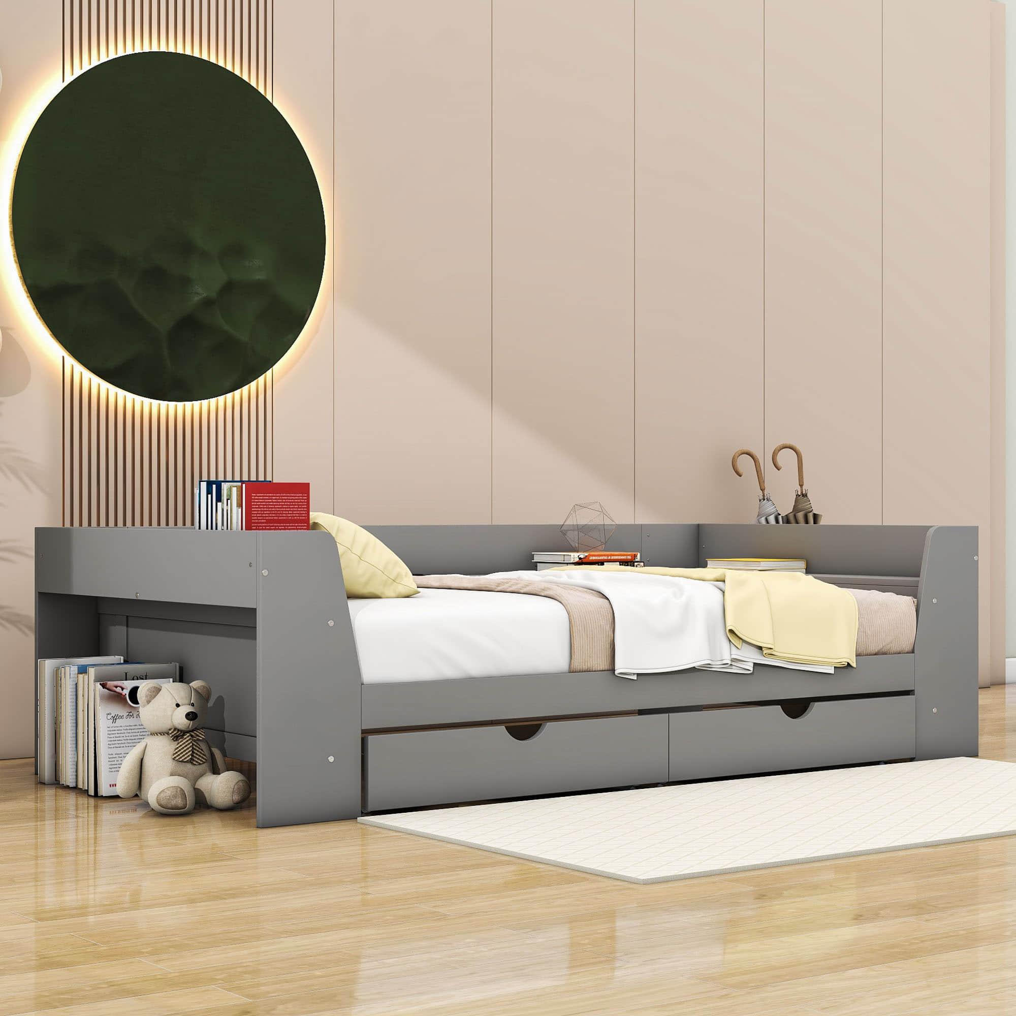 Wooden Twin Daybed with Storage and Charging Station - [Low]