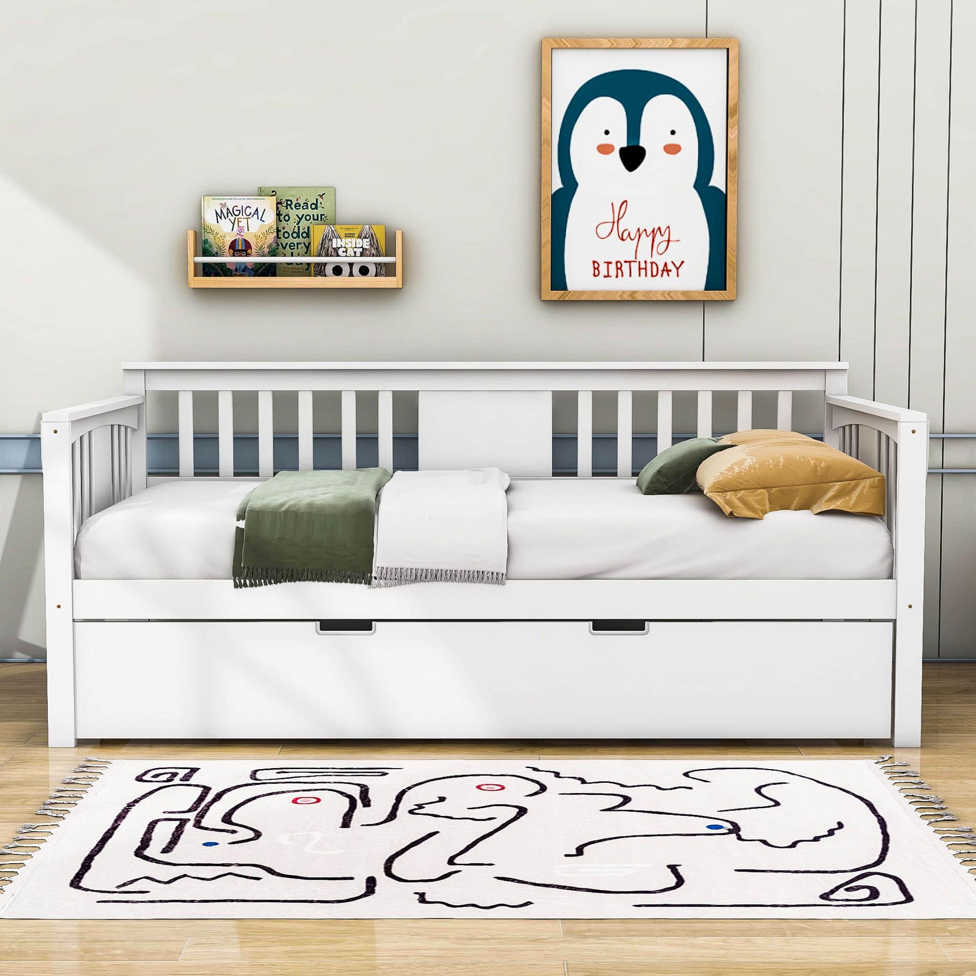 Wooden Twin Daybed with Trundle Bed and Storage