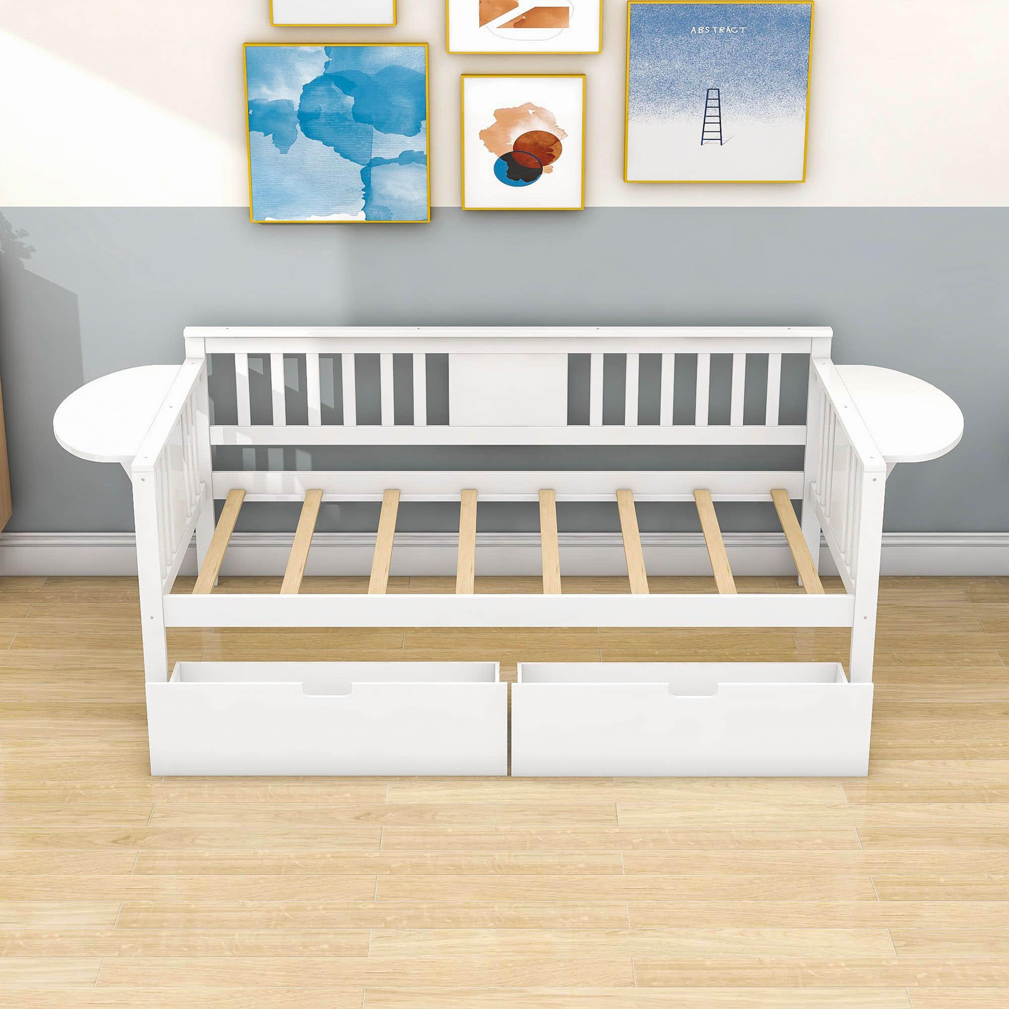 Wood Twin Daybed with Storage - [Drawers, Side Shelves]