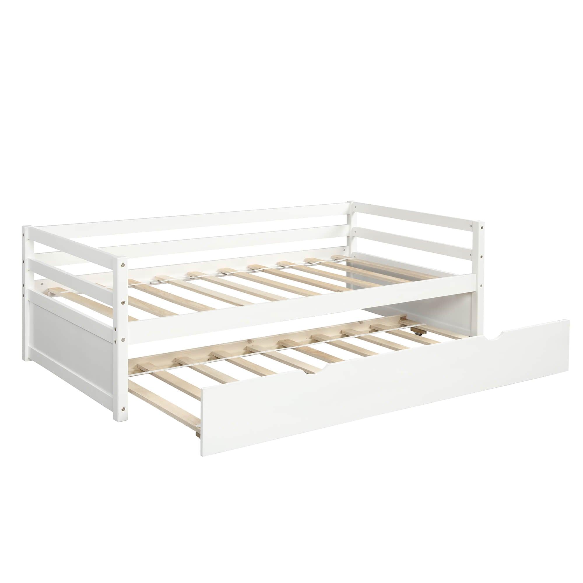 Wooden Low Twin Daybed Frame with Twin Trundle