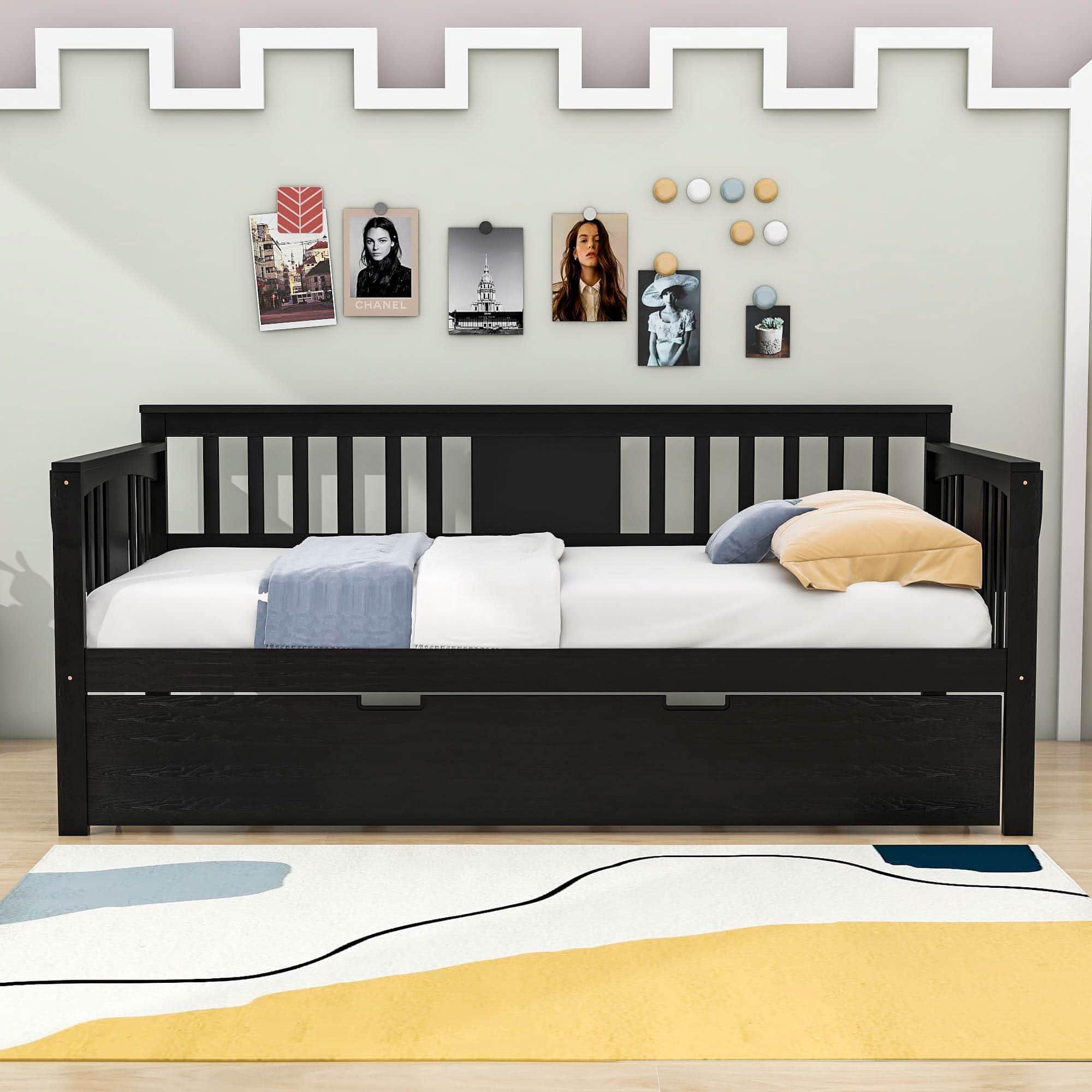 Wooden Twin Daybed with Trundle Bed and Storage