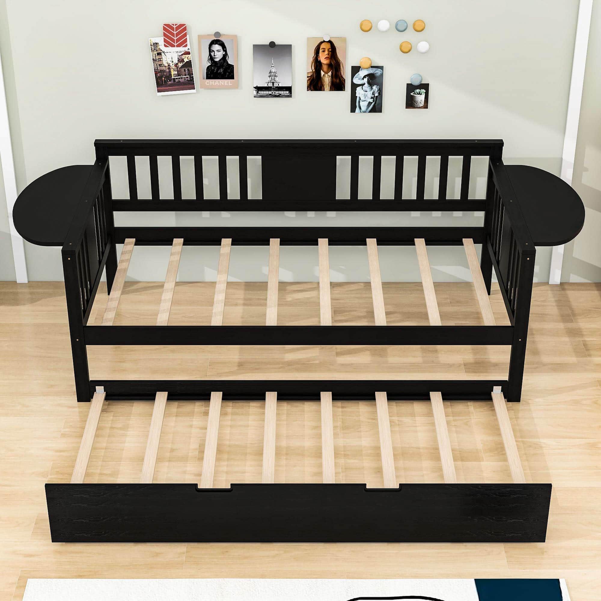 Wooden Twin Daybed with Trundle Bed and Storage