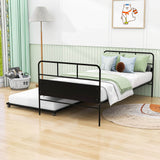 Twin Size Metal Day Bed Frame with Twin Trundle - [Backless]