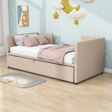 Twin Size Upholstered Daybed with Adjustable Pop Up Trundle