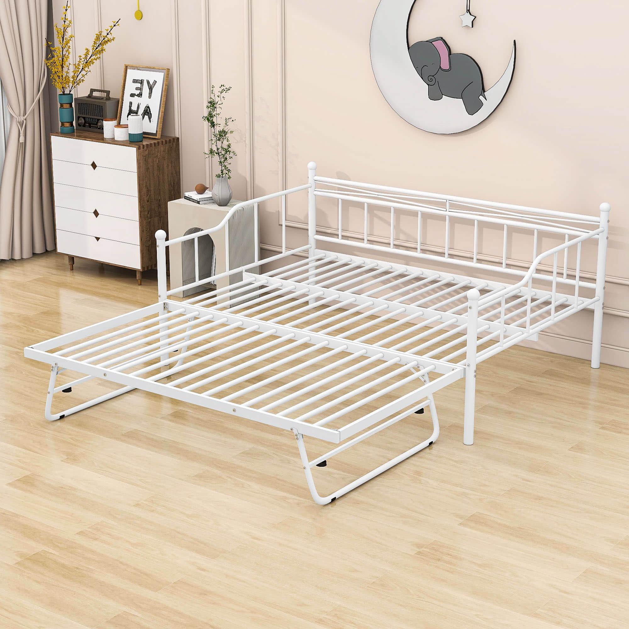 Metal Full Size Daybed with Foldable Pop-Up Trundle