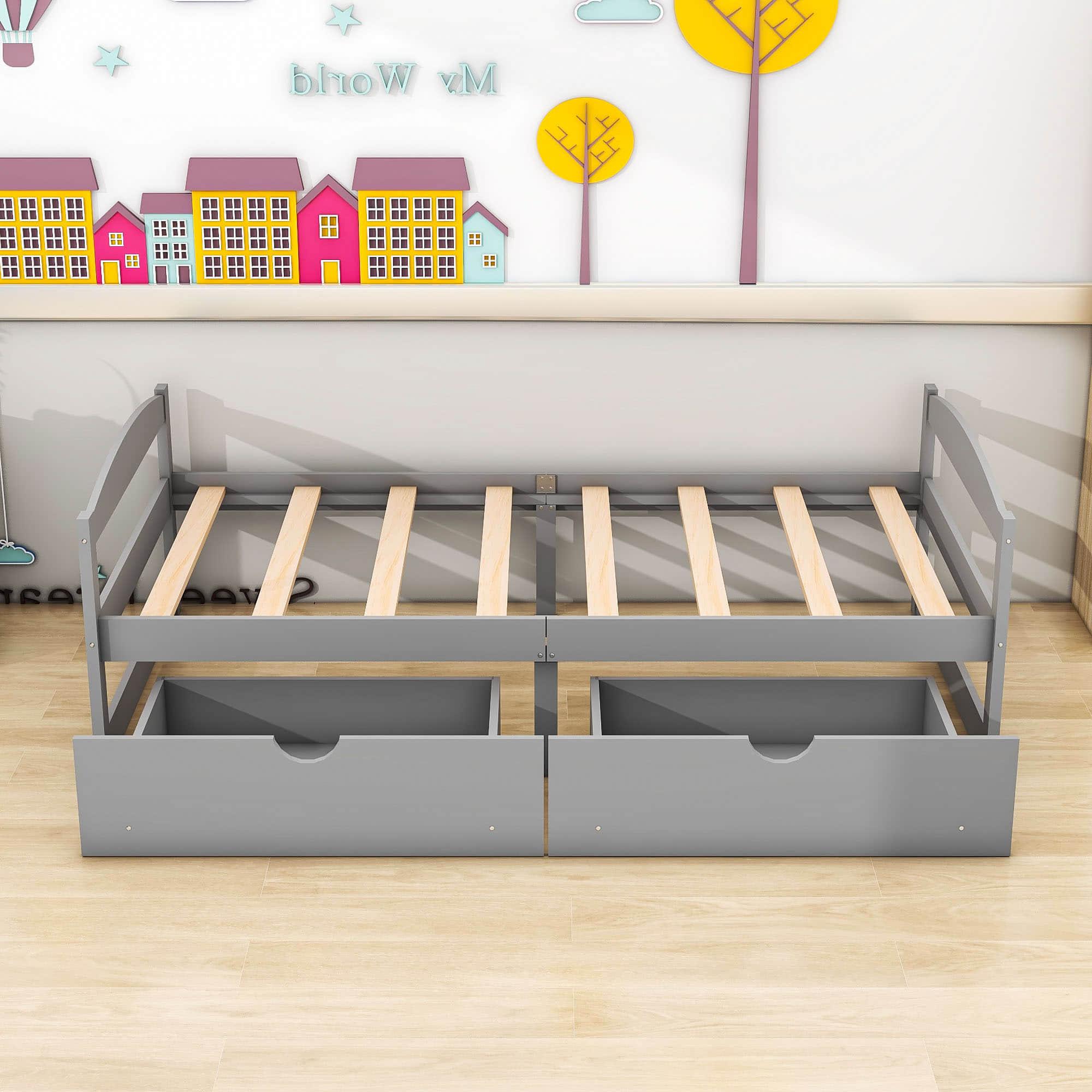 Wood Low Twin Daybed with Storage Drawers - [Backless]