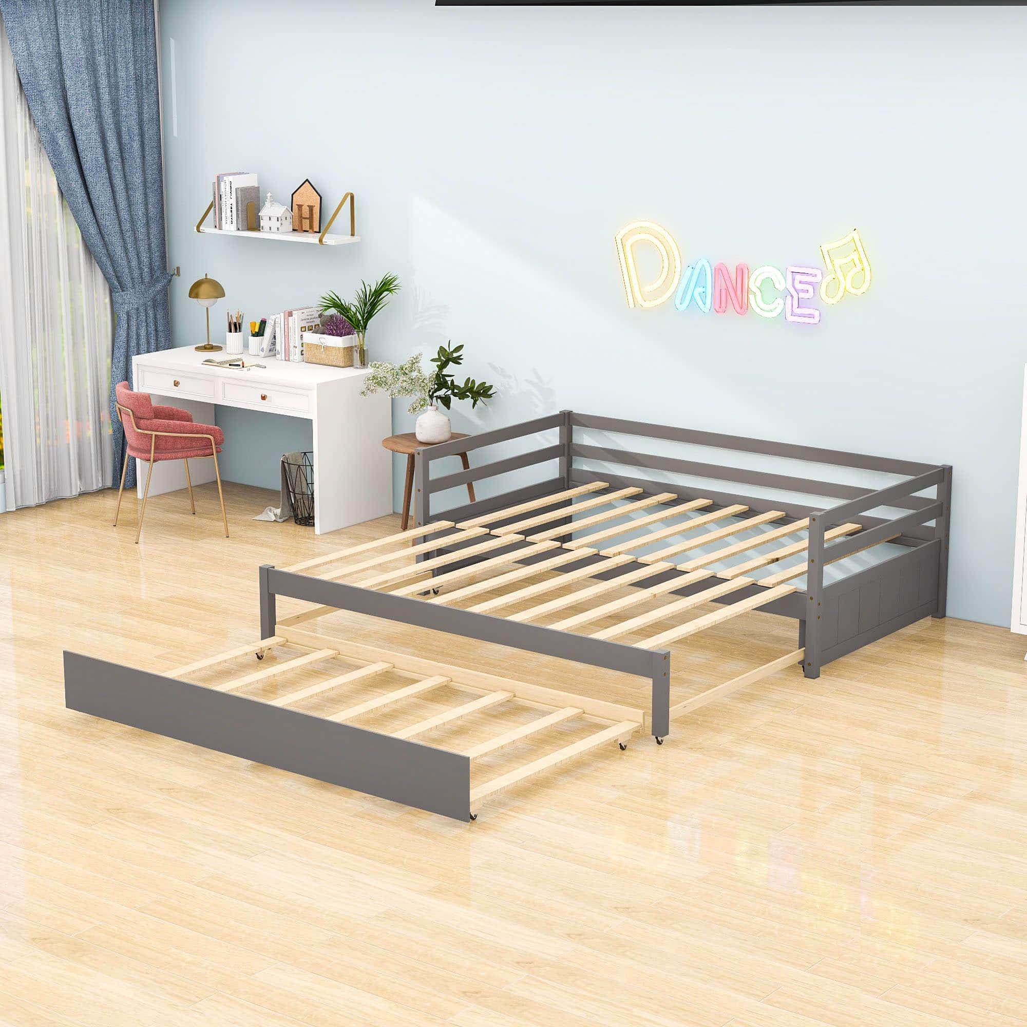 Twin / Double Twin Extendable Pull-out Daybed with Trundle - [Convertible]