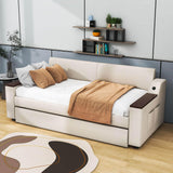 Smart Twin Size Upholstered Daybed Sofa with Trundle and Storage - [USB Ports]