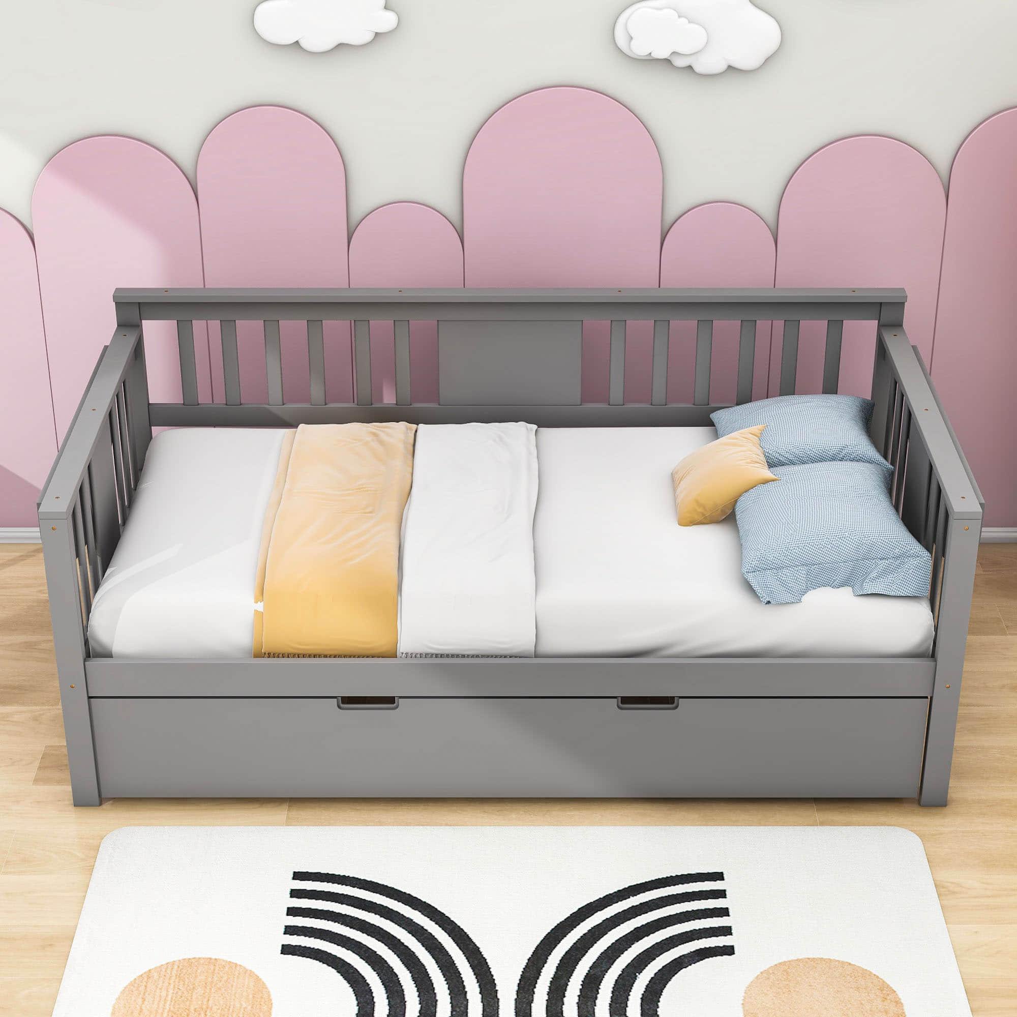 Wooden Twin Daybed with Trundle Bed and Storage