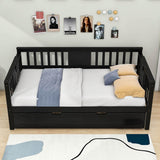 Wooden Twin Daybed with Trundle Bed and Storage