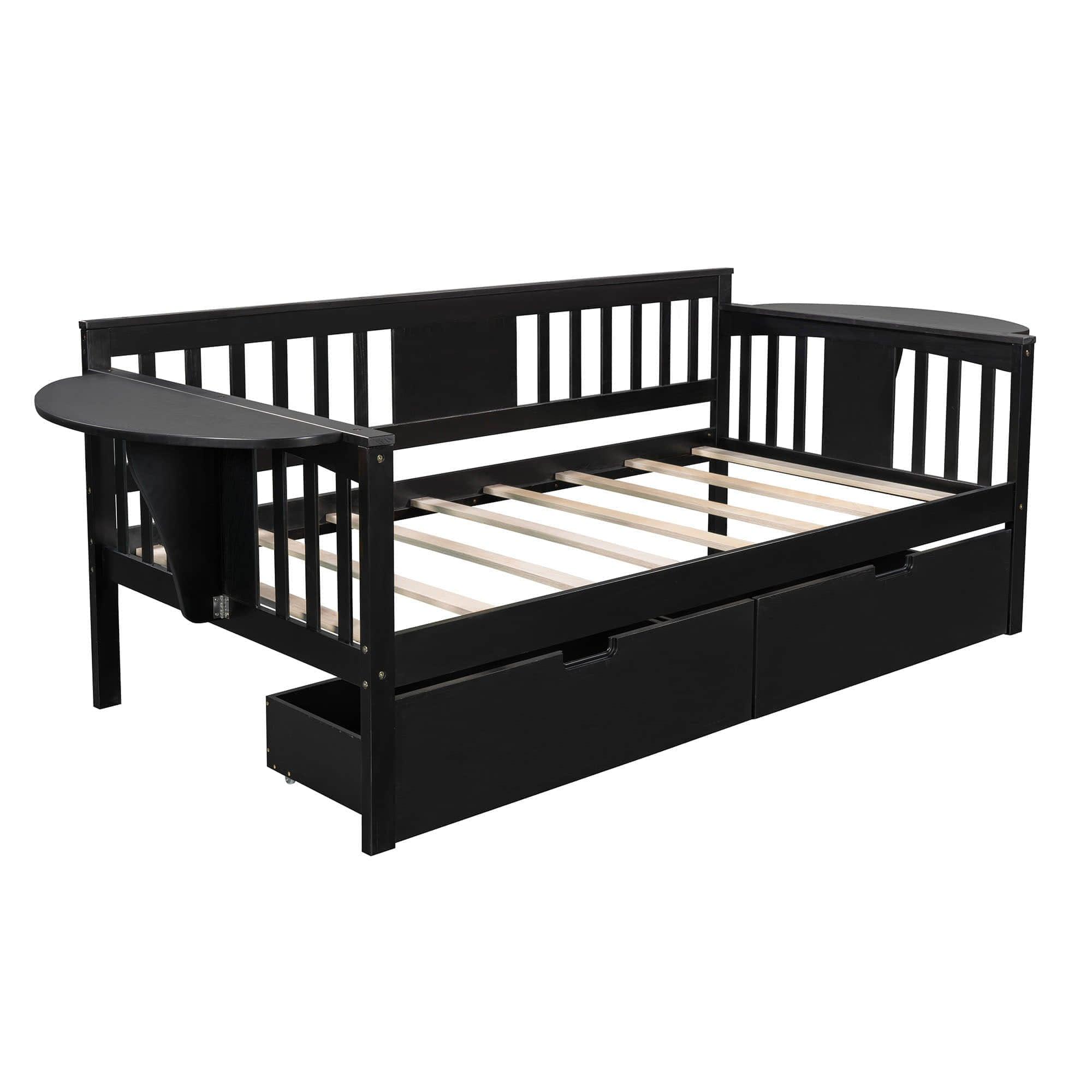 Wood Twin Daybed with Storage - [Drawers, Side Shelves]