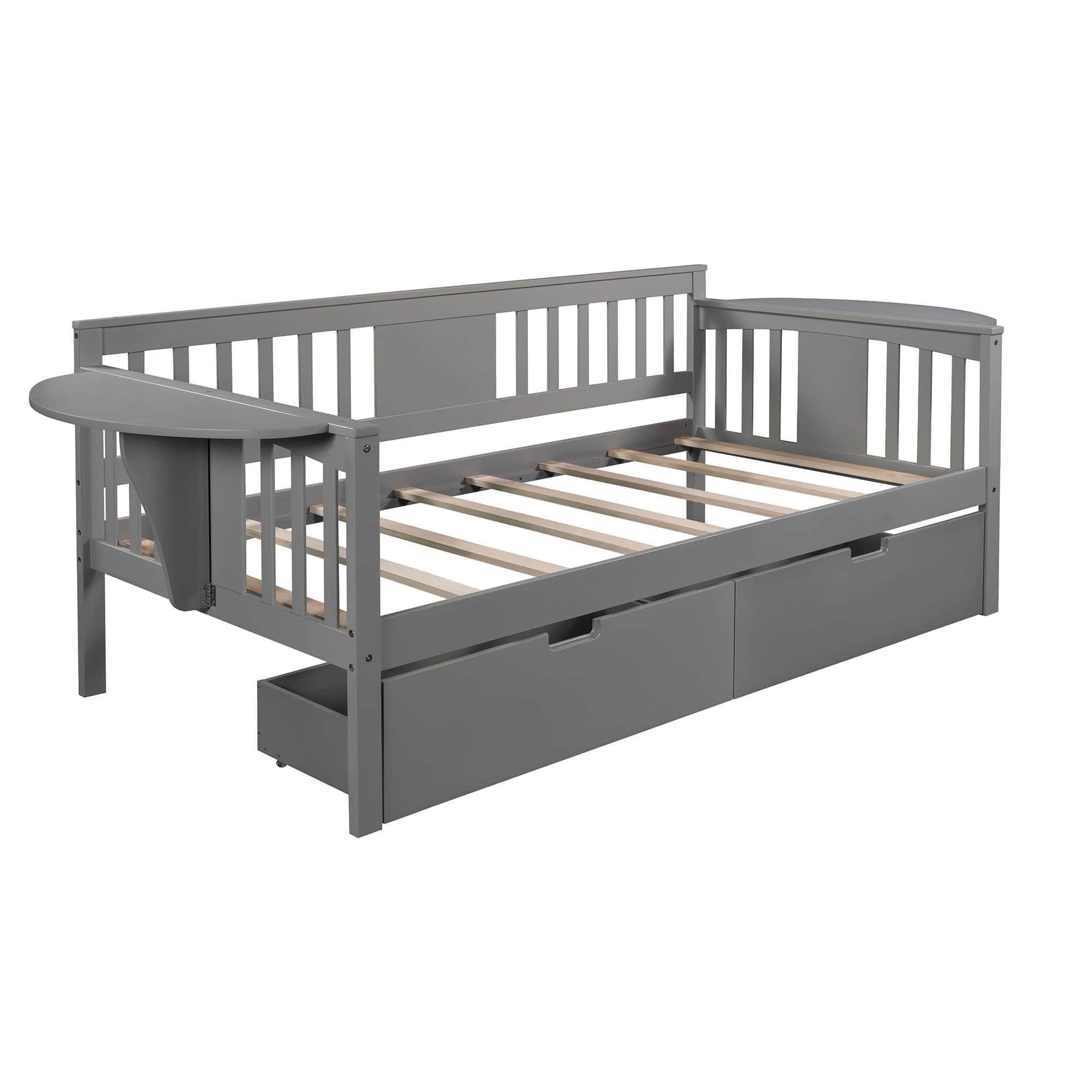 Wood Twin Daybed with Storage - [Drawers, Side Shelves]