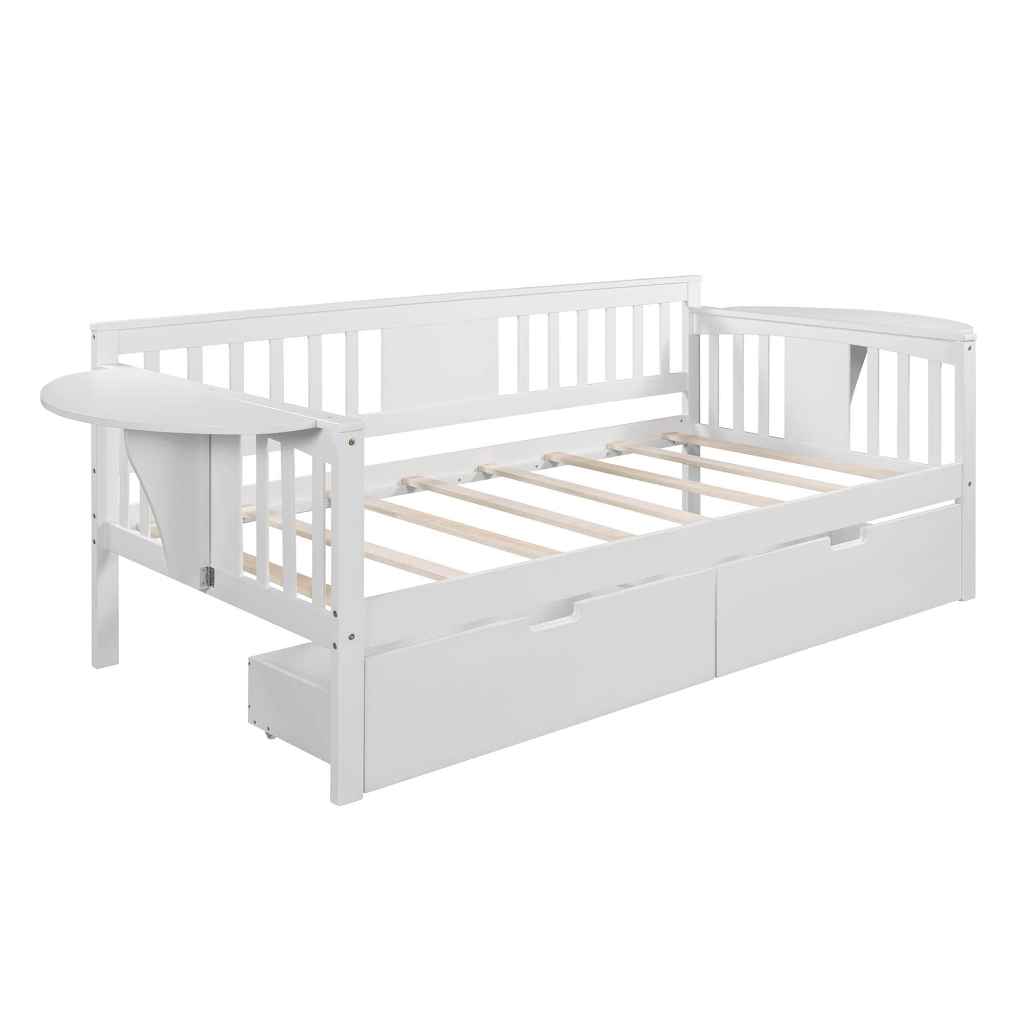 Wood Twin Daybed with Storage - [Drawers, Side Shelves]