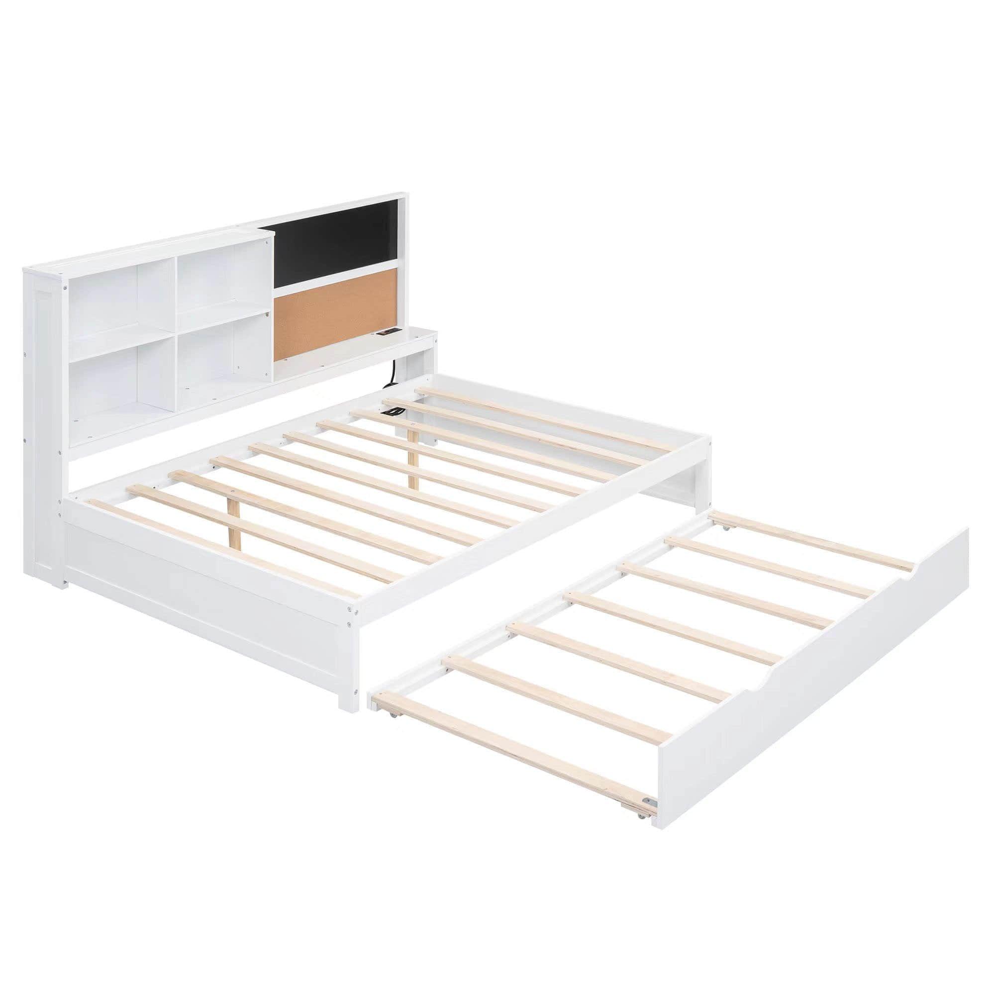 Wooden Smart Full Size Daybed with Trundle and Storage - [Shelves, Chalkboard, USB Ports]