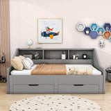 Wooden Twin to King Extendable Daybed with Pull-out Trundle and Storage